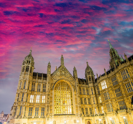 London. Westminster Palace, exterior view with a beautiful sunset sky.のeditorial素材