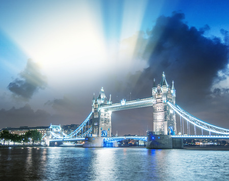 A beautiful view of Tower Bridge in London at night.の写真素材