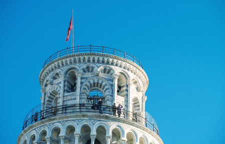Pisa, Tuscany. Detail of Leaning Tower in Square of Miracles.
