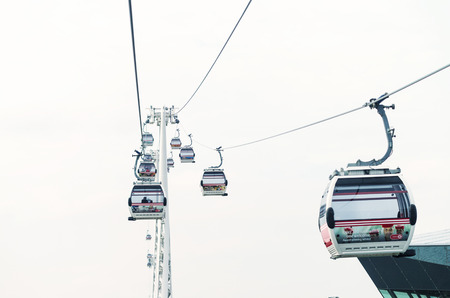 LONDON, UK - SEPTEMBER 28, 2013: Thames cable car operated by Emirates Air Line in London on September 28, 2013.のeditorial素材