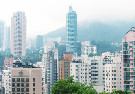 Stunning aerial view of Hong Kong skyline from Victoria Park.の写真素材