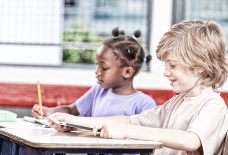 Multi ethnic elementary classroom.