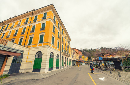 BELLAGIO, ITALY - MARCH 4, 2015: City streets on a winter day. Bellagio is the most famous town on Lake Como.のeditorial素材