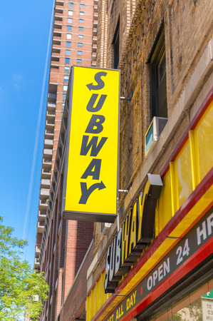 NEW YORK - MAY 22: A Subway fast food outlet on May 22, 2013 in New York City. Subway is the world's largest single restaurant chain with 38,181 restaurantsのeditorial素材