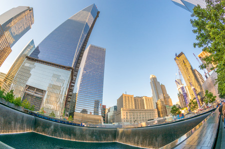 NEW YORK CITY - MAY 23: NYC's 9/11 Memorial at World Trade Center Ground Zero seen on May 23, 2013. The memorial was dedicated on the 10th anniversary of the Sept. 11, 2001 attacksのeditorial素材