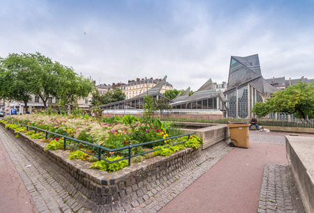 ROUEN, FRANCE - JUNE 16, 2014: Tourists along city streets. Rouen is visited by more than 3 million people annually.のeditorial素材