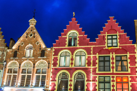 Beautiful night in Market Square, Bruges - Belgium.の写真素材