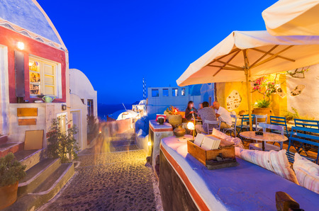 Santorini Island at night, Oia Town, Greece.のeditorial素材