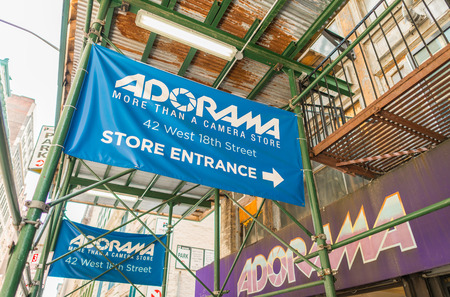 NEW YORK CITY - JUNE 9, 2013: Adorama shop entrance. Adorama photo lab has been producing professional quality prints from digital images online since 2004.のeditorial素材