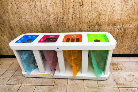 Different Colored Bins For Collection Of Recycle Materials.の写真素材