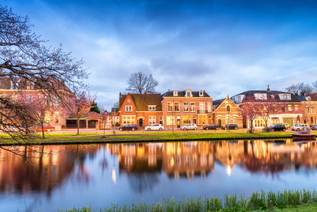 Beautiful buildings of Alkmaar at sunset, Netherlands.の写真素材