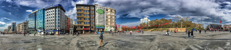 ISTANBUL, TURKEY - OCTOBER 23, 2014: People walking at Taksim Square in Istanbul. Taksim Square is a leisure district famous for its restaurants, shops, and hotels.のeditorial素材