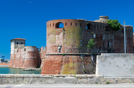 The old fortress Fortezza Nuova in Livorno, Tuscany, Italy, surrounded by a navigable moat, It was built to defend the city from attack by piratesのeditorial素材