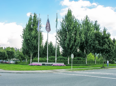 SEATTLE - JULY 23, 2006: Microsoft headquarters signs. Microsoft is a multinational company that develops and sells computer software and consumer electronics.のeditorial素材