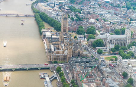 Houses of Parliament as seen from helicopter, London.の写真素材