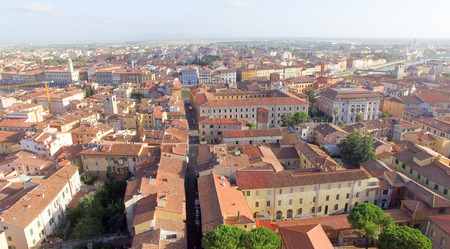 Pisa, Italy. Stunning aerial view of city skyline at dusk.の写真素材