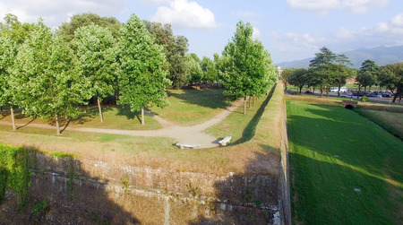 Aerial view of Lucca ancient city walls - Tuscany, Italy.の写真素材
