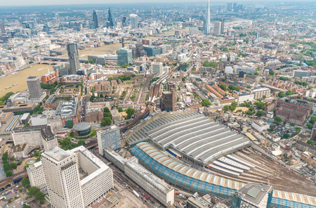 London, UK. Aerial view of Waterloo station and city skyline.の写真素材