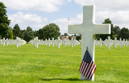 White crosses in American Cemetery, Coleville-sur-Mer, Omaha Beach, Normandy, Franceのeditorial素材