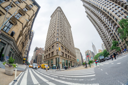 NEW YORK - JUNE 13 : Flat Iron building facade on June 13, 2013. Completed in 1902, it is considered...