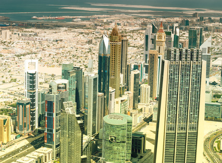 Aerial view of Dubai, UAE. City skyline from high vantage point.のeditorial素材