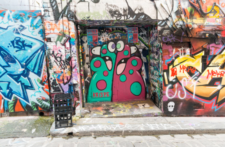 MELBOURNE, AUSTRALIA - OCTOBER 9, 2015: Hosier lane the street art of Melbourne, Victoria, Australiaのeditorial素材