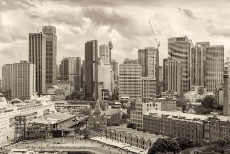 SYDNEY - NOVEMBER 7, 2015: Panoramic city view. Sydney attracts more than 10 million people every year.のeditorial素材