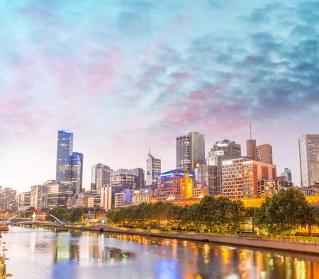 Skyline of Melbourne at dusk time, Australia.の写真素材