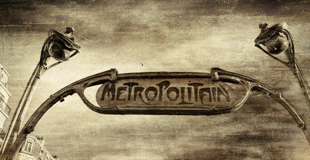 Paris Metropolitain. Vintage entrance sign view.