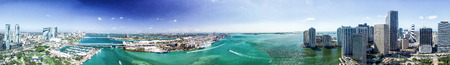 Panoramic aerial view of Miami at sunset.