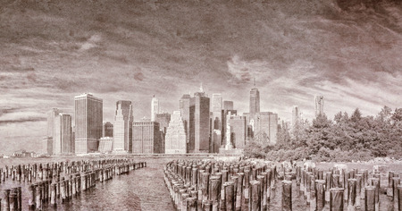 Vintage view of New York City skyline.の写真素材