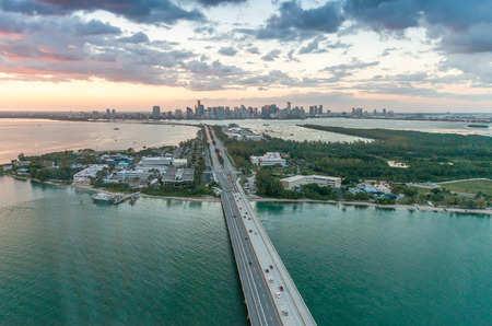 Wonderful skyline of Miami at sunset, aerial view.の写真素材