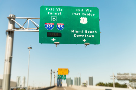 Road signs in Miami from a moving vehicle.の写真素材