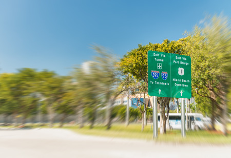 Road signs in Miami from a moving vehicle.の写真素材
