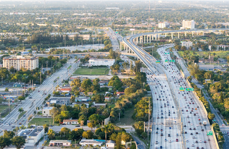 Aerial view of interstate traffic.