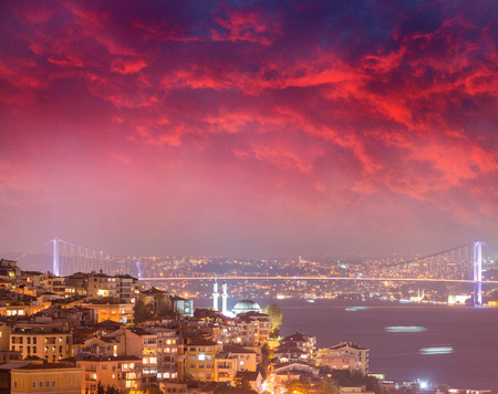 Istanbul at night. Beautiful sunset city skyline.の写真素材