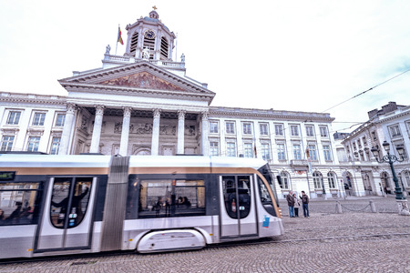 BRUXELLES - MAY 1, 2015: Tourists and locals along city streets. Brussels attracts 10 million tourists every year.のeditorial素材