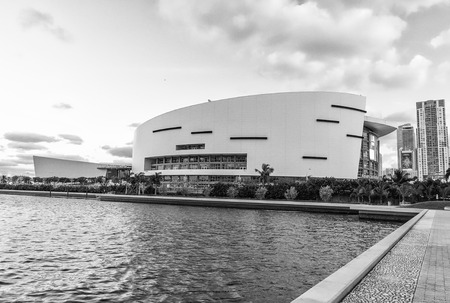 MIAMI - JANUARY 12, 2016: American Airlines Arena stadium at sunset. American Airlines arena has a maximum capacity of 19,600.のeditorial素材