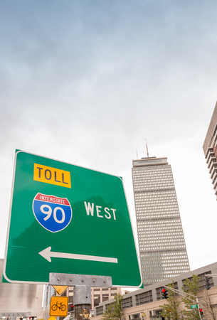 Interstate street sign in Boston, MA.の写真素材