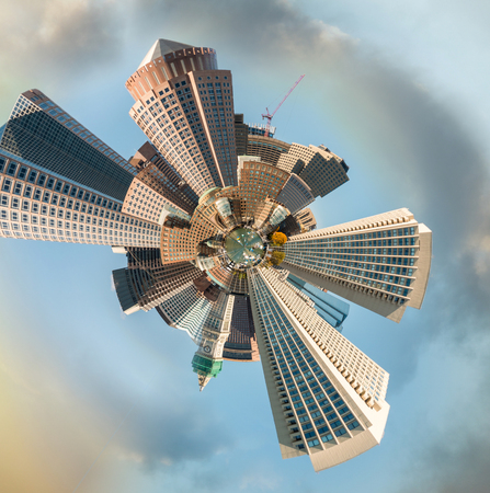 Planet Manhattan - Miniature planet of New York skyline at sunset.
