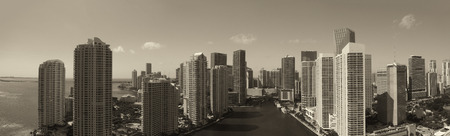 MIAMI - FEBRUARY 25, 2016: Downtown aerial skyline on a beautiful morning. Miami attracts 10 million tourists annually.のeditorial素材