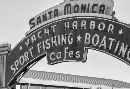 SANTA MONICA - AUG 20, 2014: Santa Monica Yacht Harbor Sport Fishing and Boating Entrance Sign in Los Angeles California. Santa Monica is a beachfront city in Los Angeles California..のeditorial素材