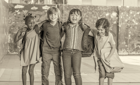 Black and white primary school scene. Education concept.