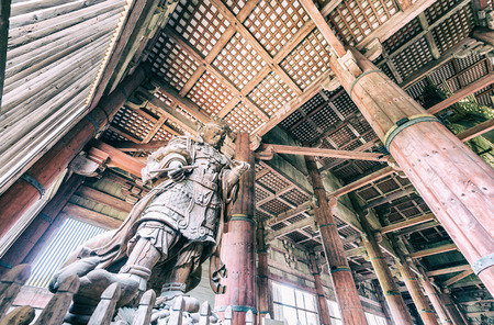NARA, JAPAN - MAY 2016: Ancient gate guardian called Agyo in Todai-ji temple in Nara, a UNESCO World Heritage Siteのeditorial素材