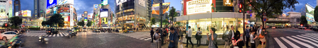 TOKYO - JUNE  2016: Panoramic night view of Shibuya crossing at Shibuya station, Tokyo - Japan.のeditorial素材