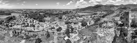 Caprona Tower, Pisa. Aerial view of medieval landmark and tuscan countryside.の写真素材