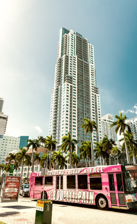 MIAMI - FEBRUARY 25, 2016: Beautiful street colors in winter. Miami attracts many tourists in winter months.のeditorial素材