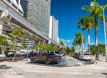 MIAMI - FEBRUARY 25, 2016: Beautiful street colors in winter. Miami attracts many tourists in winter months.のeditorial素材