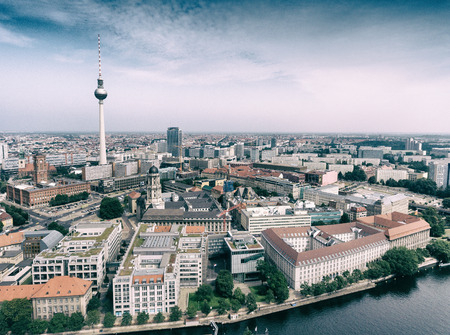 Tv Tower in Berlin. Aerial view of city and river Spree.の写真素材