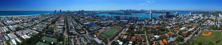 MIAMI, FL - FEBRUARY 2016: Aerial view of city skyline. The city is a major tourist attraction.